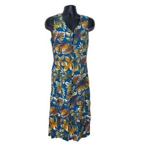 Expressions Plus Tropical Floral Print Maxi Dress (Size: 0X, Color: Blue/Multi)